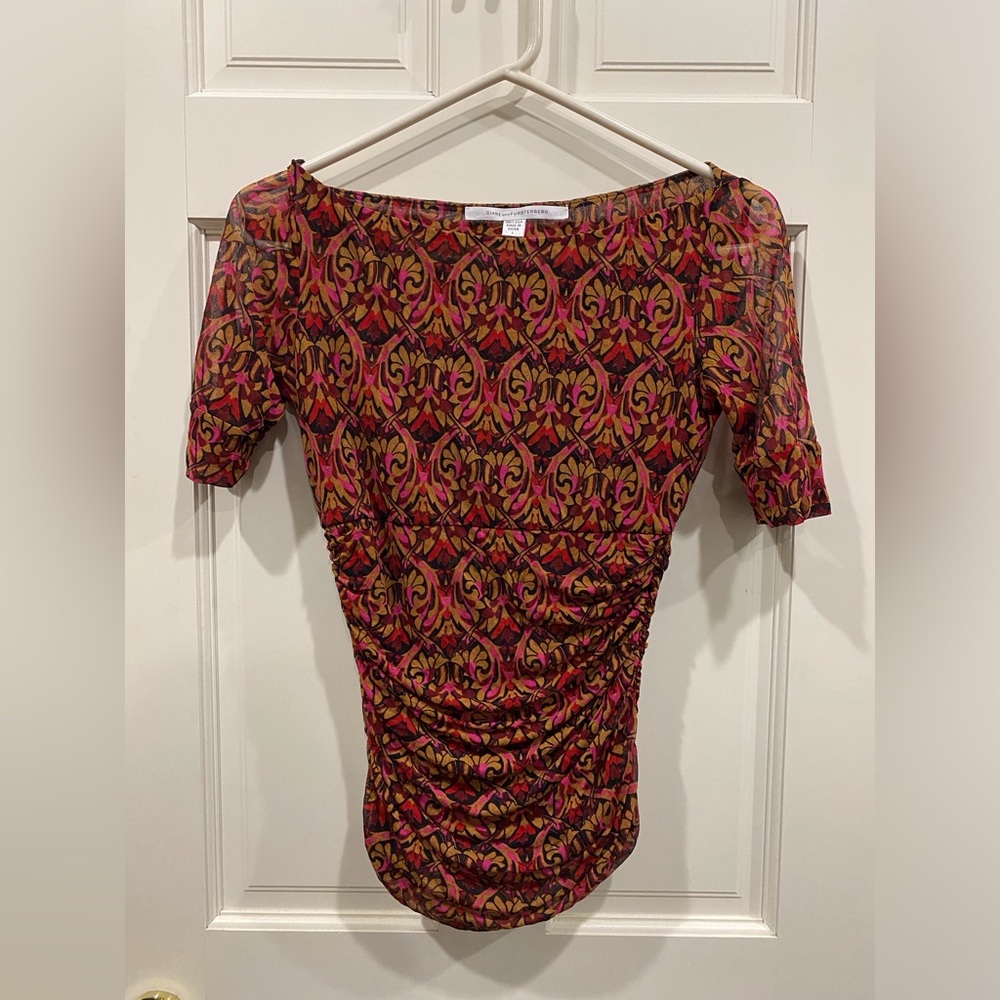 Vintage Diane Von Furstenberg silk boatneck draped top